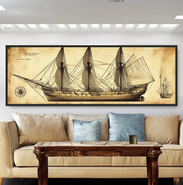 Vintage Sailing Ship Drawing, Antique Naval Diagram Print