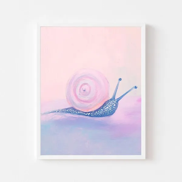 Sparkly Snail Watercolor Art Print, Pink Playroom