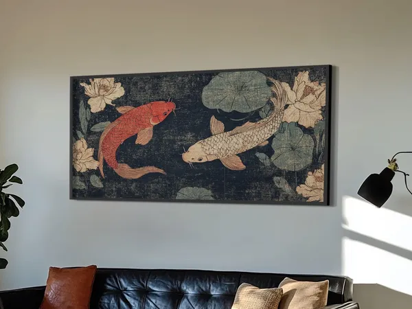 Wabi Sabi Koi Fish Painting, Japanese Wall Art Print