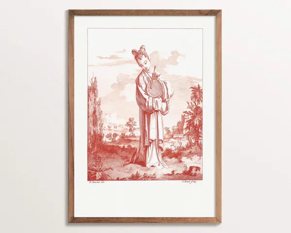 Chinoiserie Red Art Print, Vintage Rococo Poster