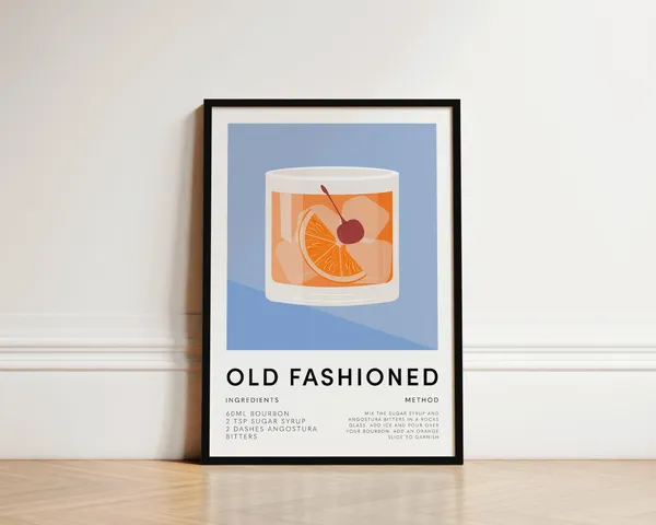 Old Fashioned Cocktail Poster, Kitchen Wall Art