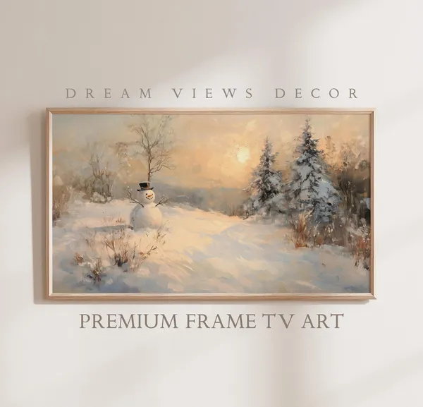Snowman Vintage Painting Christmas Art Print