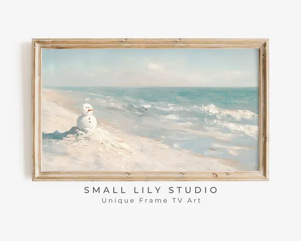 Snowman On Beach Coastal Christmas Art Print