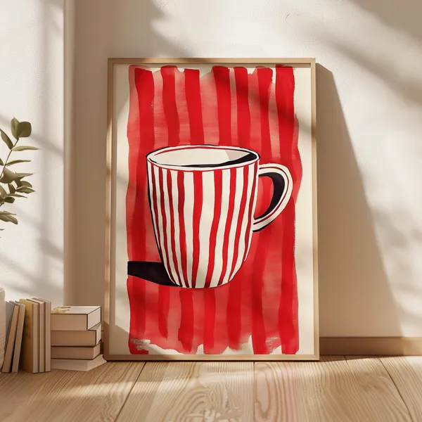 Red And White Striped Mug Art Print, Minimalist