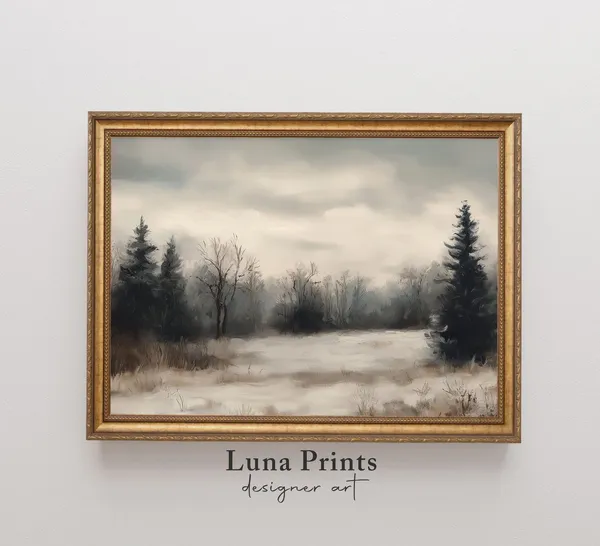 Snowy Landscape Vintage Holiday Art Print