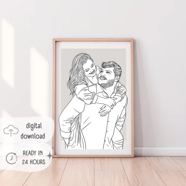 Personalized Family Line Art Portrait, Christmas Poster