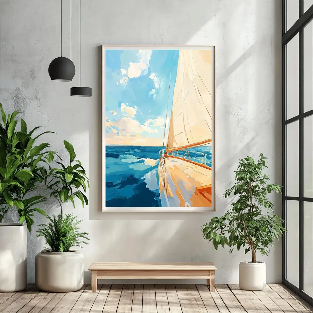 Sailboat Ocean Sunrise, Pastel Coastal Art Print - Image 3