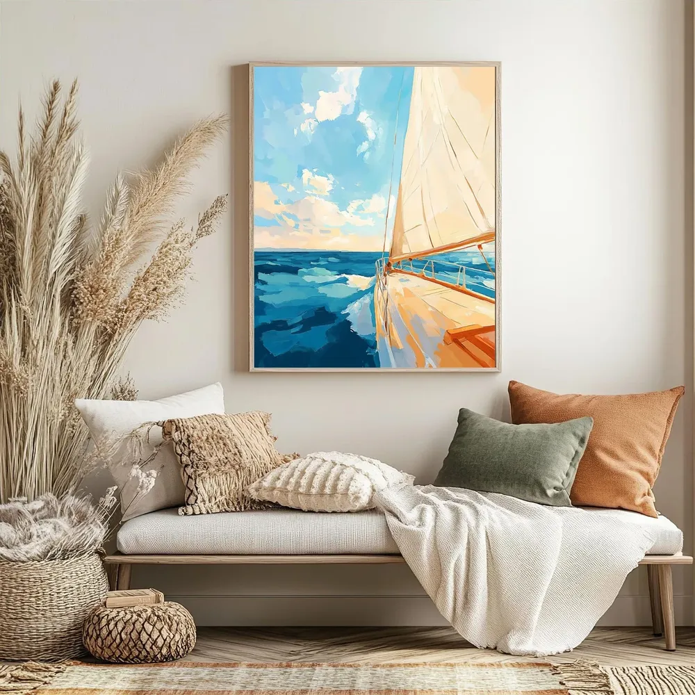 Sailboat Ocean Sunrise, Pastel Coastal Art Print - Image 5
