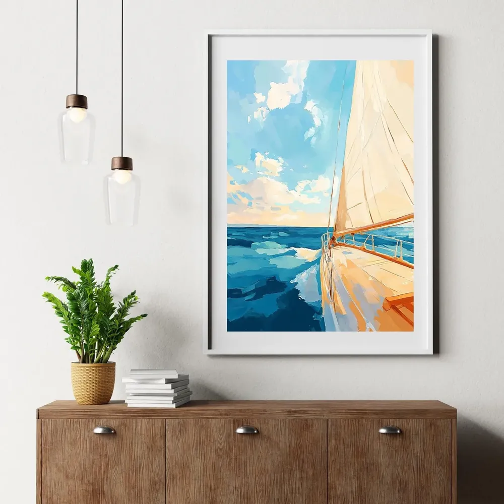 Sailboat Ocean Sunrise, Pastel Coastal Art Print - Image 4