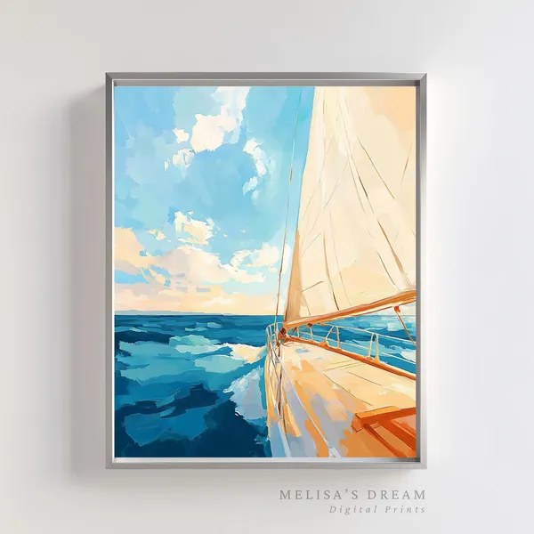 Sailboat Ocean Sunrise, Pastel Coastal Art Print