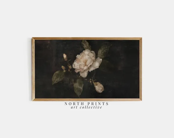 Moody Floral Gardenia Art Print, Dark Academia