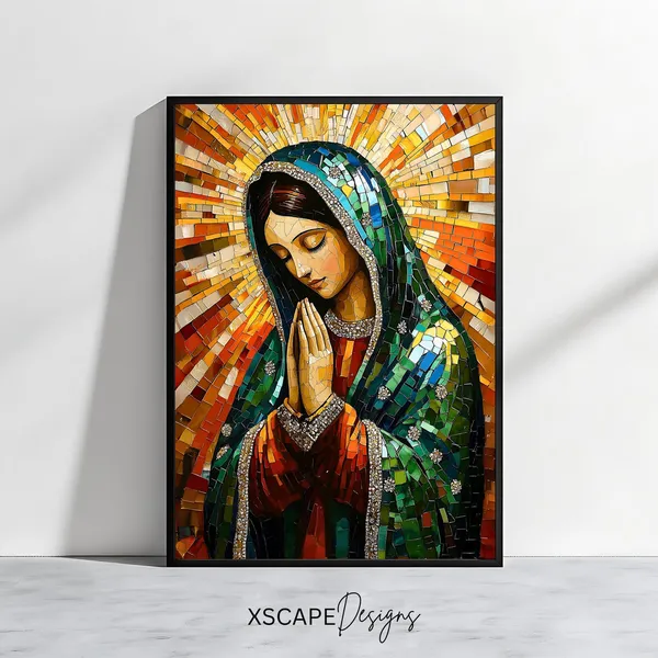 Mary Of Guadalupe Mosaic Art Print, Vibrant Spiritual