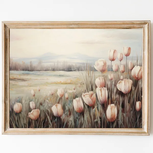 Vintage Tulip Print, Farmhouse Botanical Poster