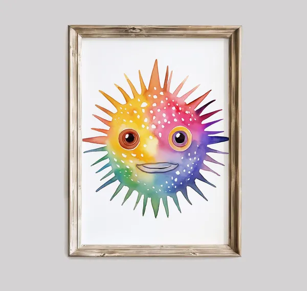 Whimsical Blowfish Art Print, Colorful Sea Life