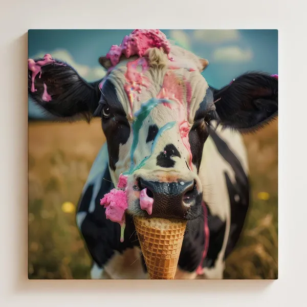 Cow Funny Ice Cream Cone Dessert Poster Print