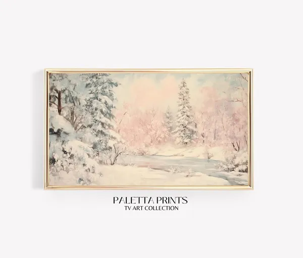 Snowy Forest, Pastel Winter Christmas Art Print