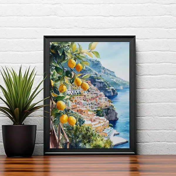 Positano Italy Watercolor Art Print, Amalfi Coast