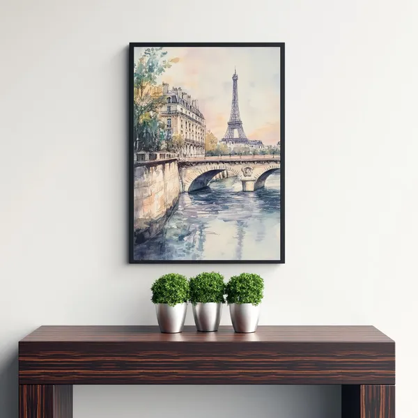 Paris Watercolor Travel Poster, French City Landscape