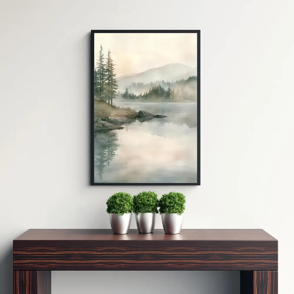 Lake Idaho Watercolor Travel Print, Scenic Mountain Landscape