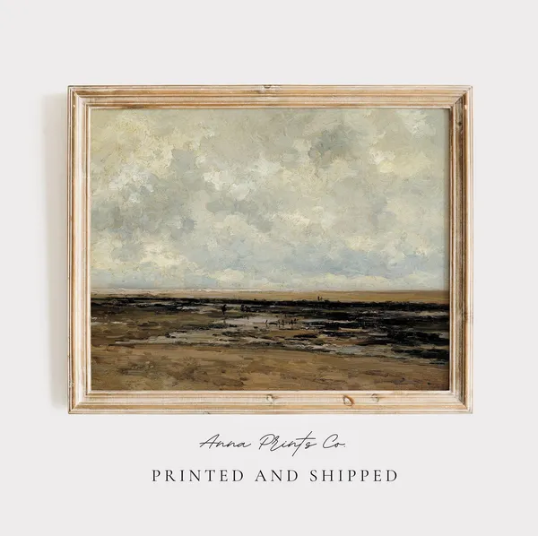 Vintage Beach Landscape Art Print, Coastal Seascape