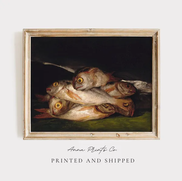 Antique Still Life With Fish, Vintage Art Print