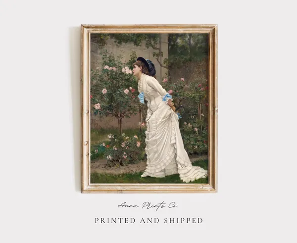Victorian Woman in a Rose Garden, Vintage Art Print
