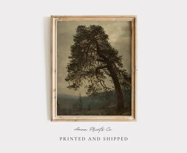 Antique Old Tree Painting, Victorian Landscape Art Print
