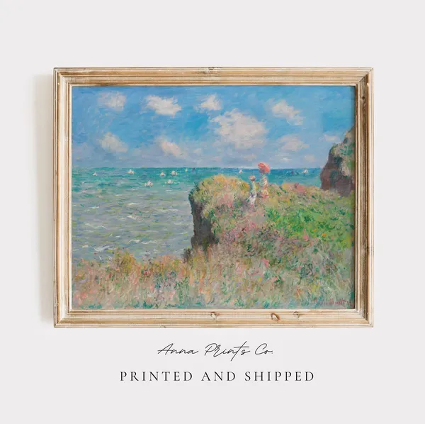 Claude Monet Cliff Walk at Pourville Vintage Art Print