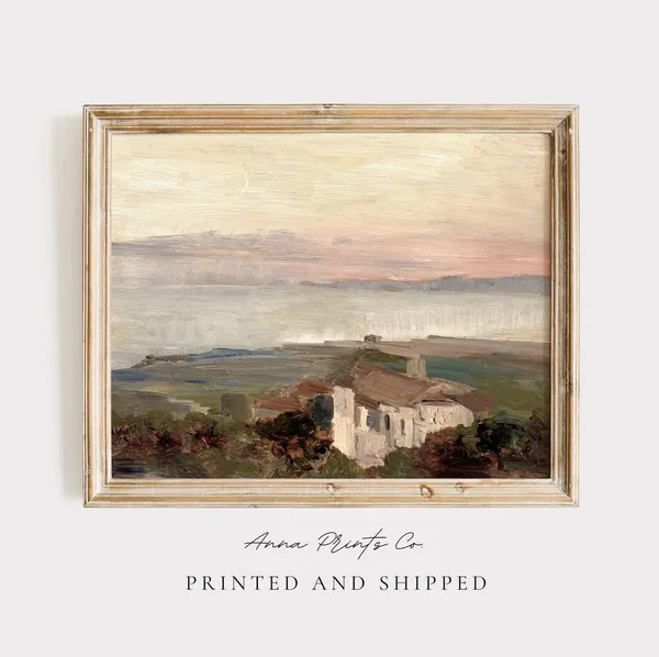 Vintage Mediterranean Coast, Greek Town Art Print