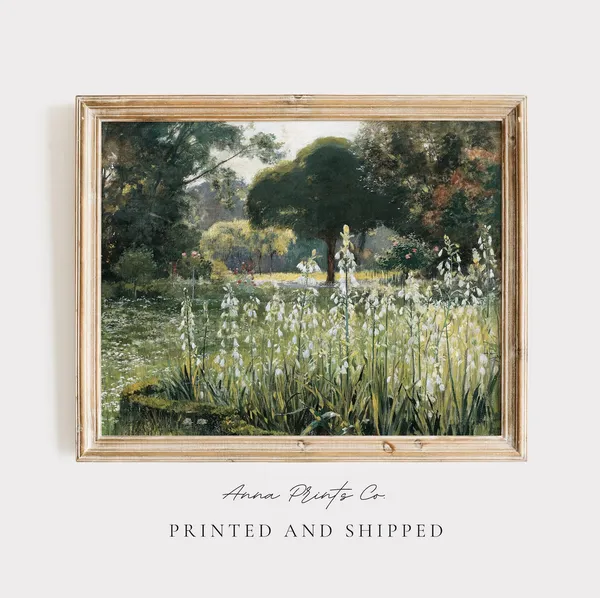 Summer Hyacinths Vintage Landscape Art Print