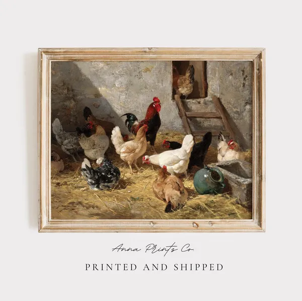 Hen Roost Vintage Painting, Rustic Farmhouse Art Print