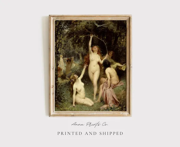 Antique Nymphs in the Forest, Vintage Art Print