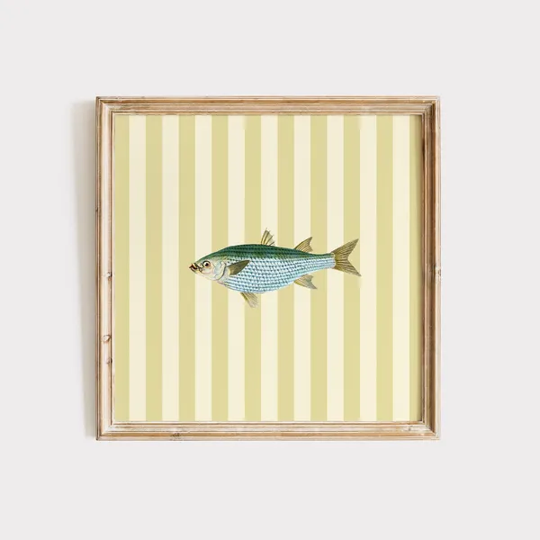 Striped Minimal Fish Print, Cottage Coastal Decor