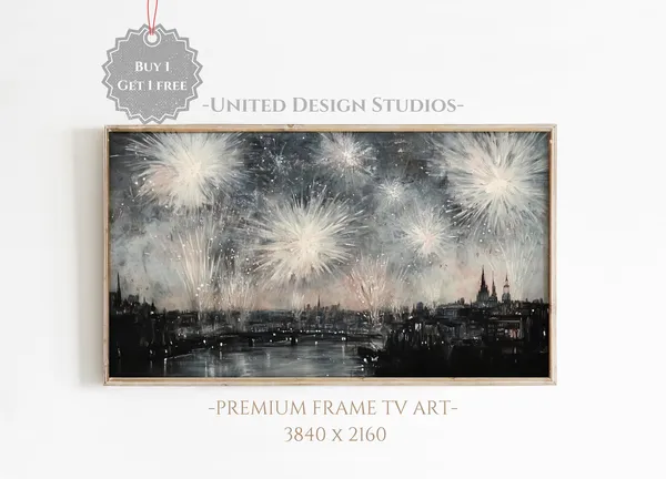 New Years Fireworks Farmhouse Holiday Art Print