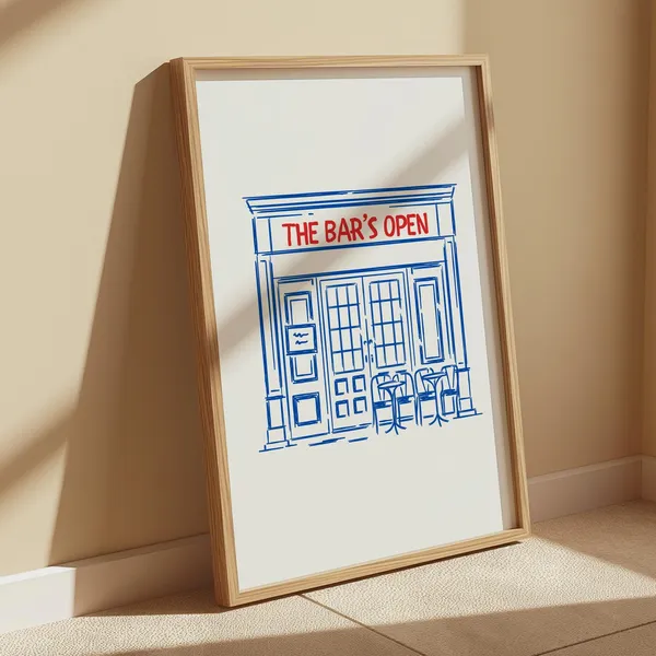 Blue Bar Cart Vintage Kitchen Bar Cart Art Print