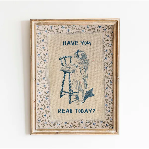 Vintage Book Art, Cute Reading Poster