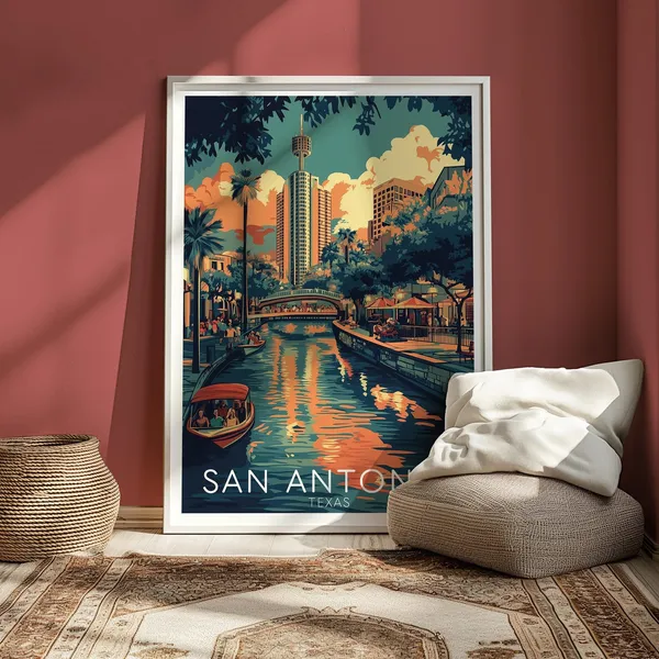 San Antonio River Walk Vintage Texas Travel Poster