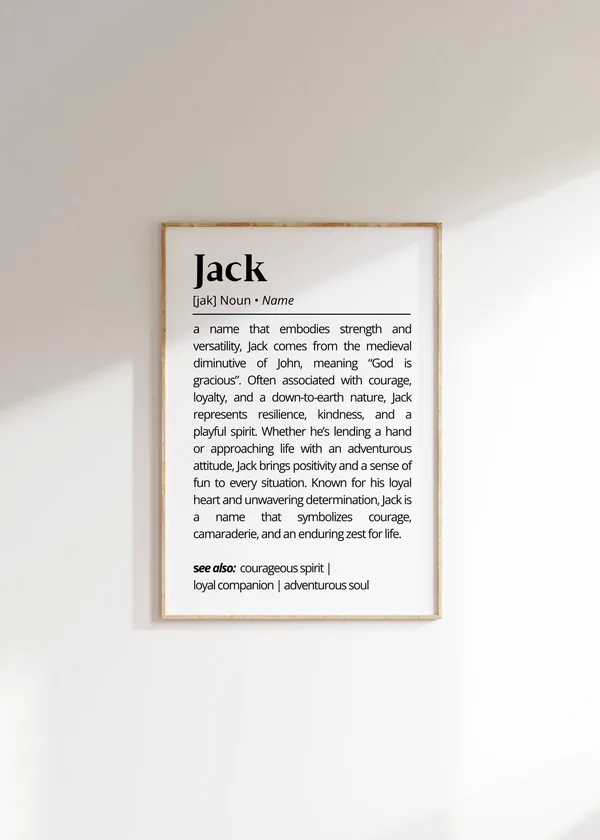 Jack Name Definition Art Print, Minimalist Typography