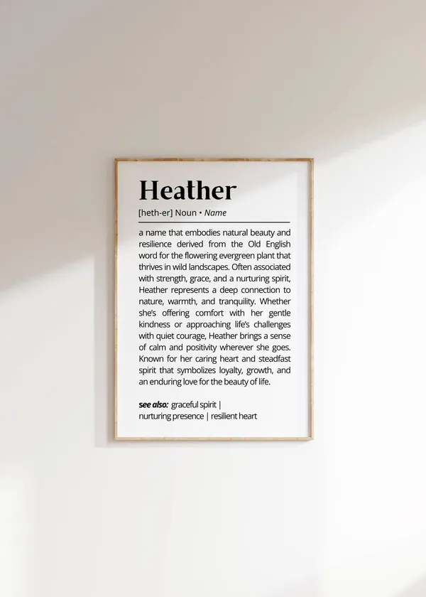 Heather Personalized Name Definition Minimalist Art Print