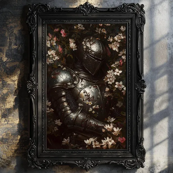 Medieval Knight Floral Art Print, Dark Academia Decor