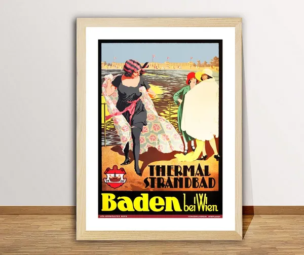 Baden Thermal Strandbad Baden Bei Wien Vintage Travel Poster