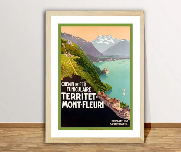 Territet Mont Fleuri Switzerland Vintage Travel Poster
