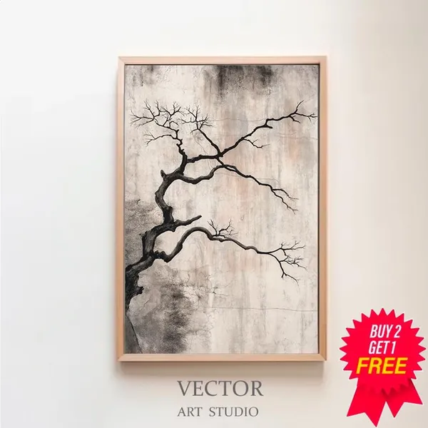 Wabi Sabi Abstract Tree Art Print, Neutral Decor