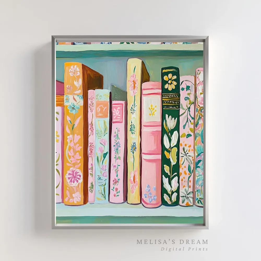 Pastel Book Stack Painting, Whimsical Art Print