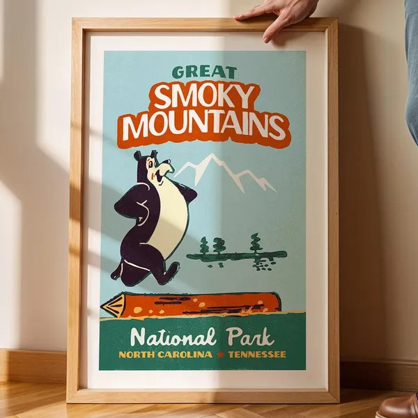Retro Smoky Mountains Travel Poster, National Park