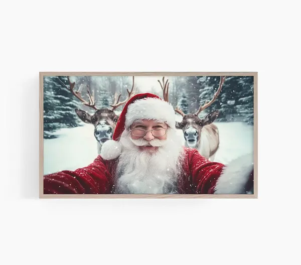 Christmas Santa Reindeer Selfie Art Print