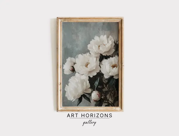 White Peony Vintage Floral Art Print, Pastel