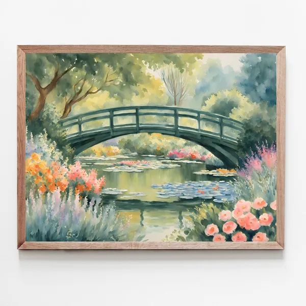 Monet Garden Print, Bridge Over Water Lilies
