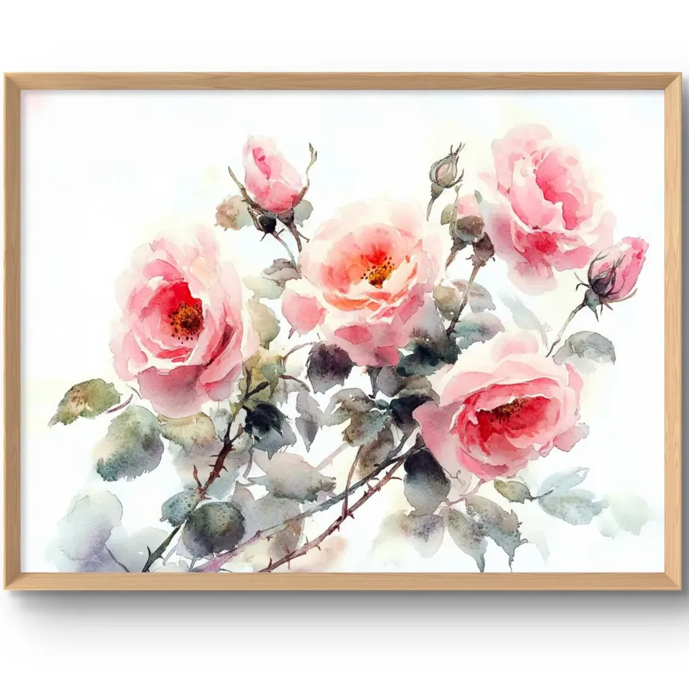 Pink Roses Watercolor-Style Art Print
