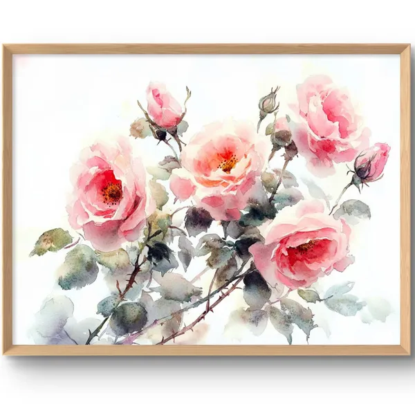 Pink Roses Watercolor-Style Art Print